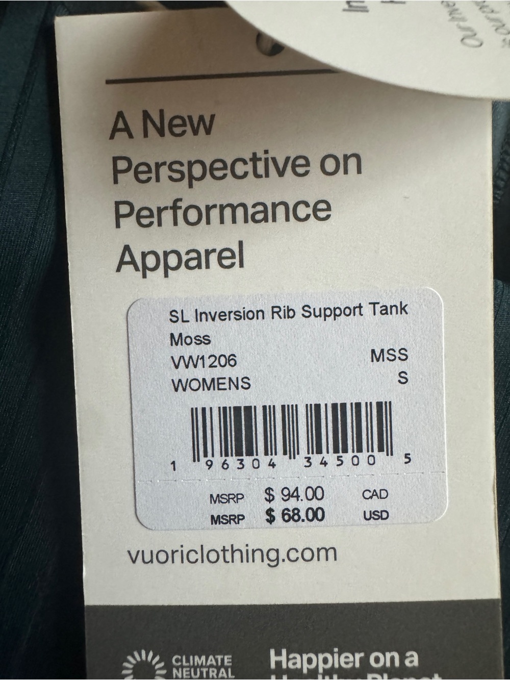 NWT Vuori Inversion Rib Support Tank, S, Moss - Picture 8 of 8